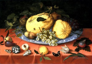 フラワーズ Painting - Bosschaert Ambrosius 貝殻のある果物の静物画